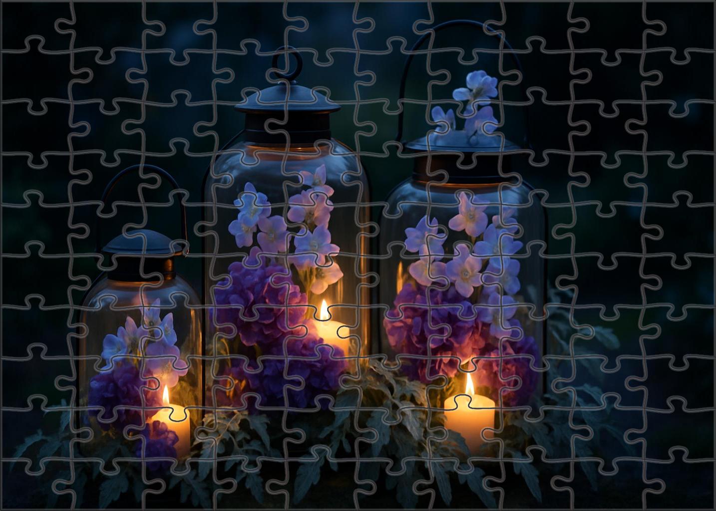 Twilight Garden Lantern A Mystical Blend Of Deep Purples And Soft Blues In A Hanging Arrangement Puzzle For Kids