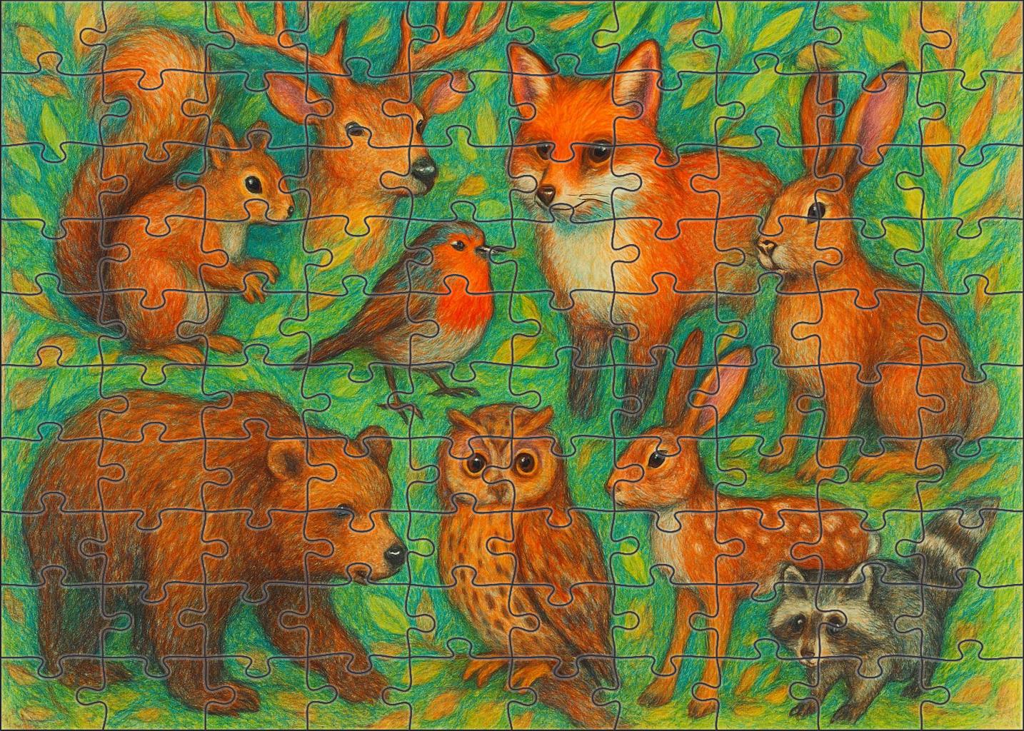 Whimsical Forest Creatures Colored Pencil Character Studies Premium Puzzle Pieces