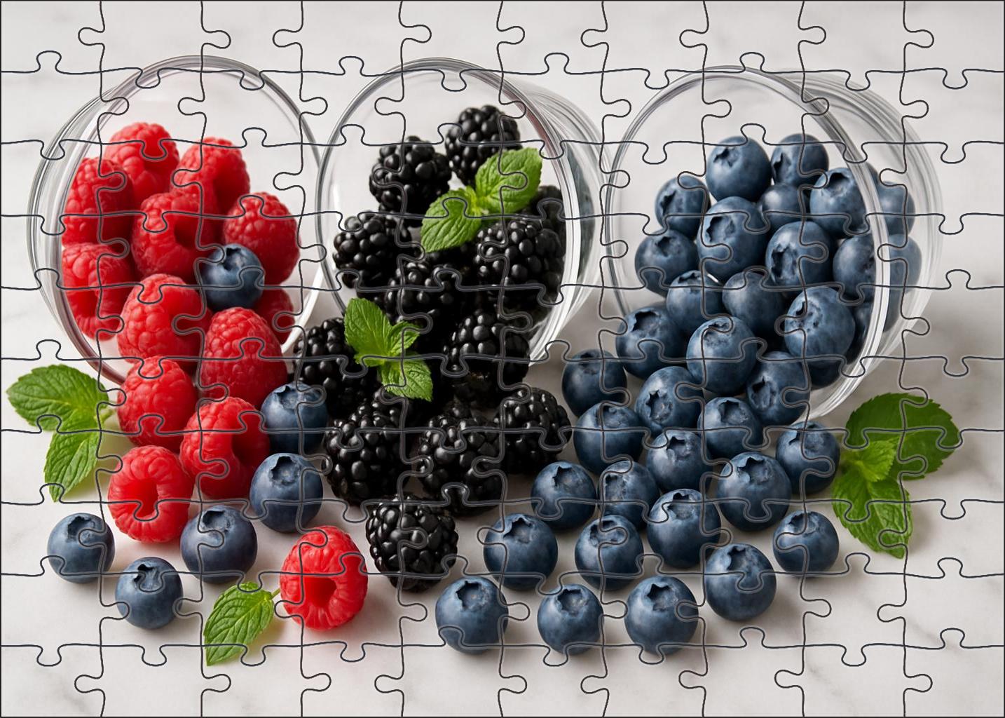 Berry Cascade Overflowing Glass Bowls Of Raspberries Blackberries And Blueberries Premium Puzzle Pieces