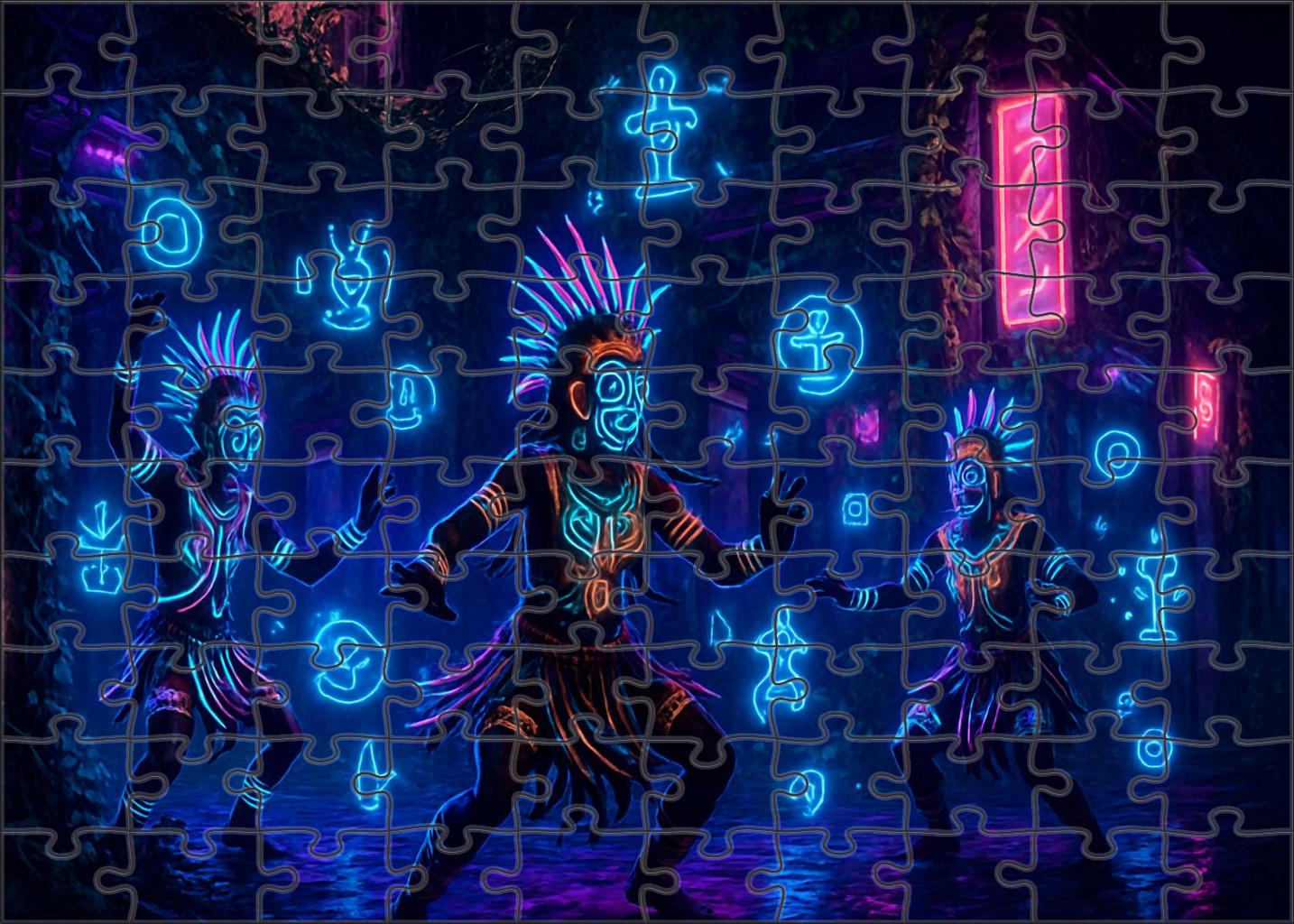 Post-urban Cyber Ritual Digital Shamans In A Neon Jungle 20 Piece Puzzle