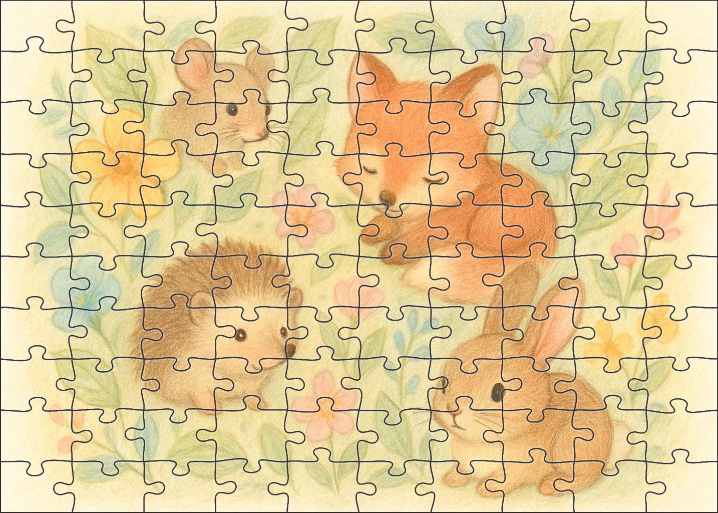 Enchanted Woodland Creatures Whimsical Colored Pencil Sketch Large Format Puzzle