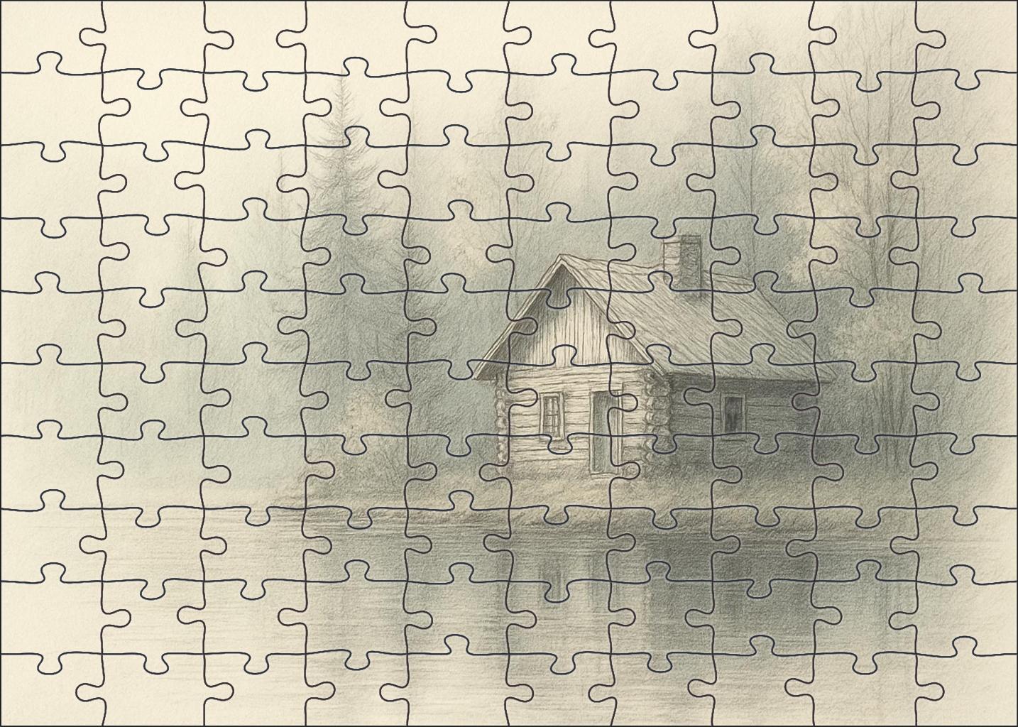 Serene Lakeside Cabin Rendering Watercolor Pencil With Light Pen Detail Large Format Puzzle