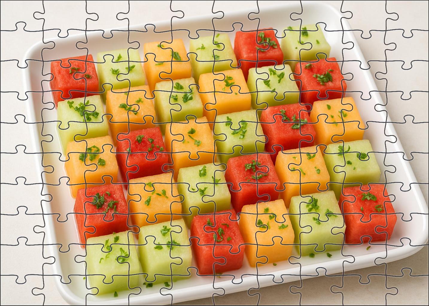 Melon Mosaic Cubed Watermelon Cantaloupe And Honeydew In Geometric Patterns Premium Puzzle Pieces