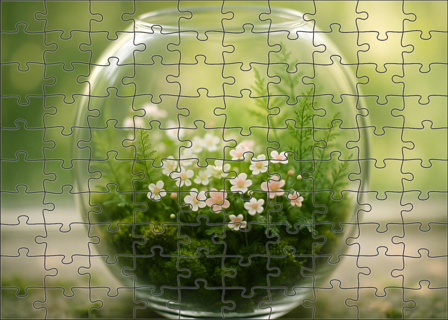 Mossy Woodland Terrarium Miniature White And Pale Pink Blooms Among Fern-like Greenery 50 Piece Puzzle