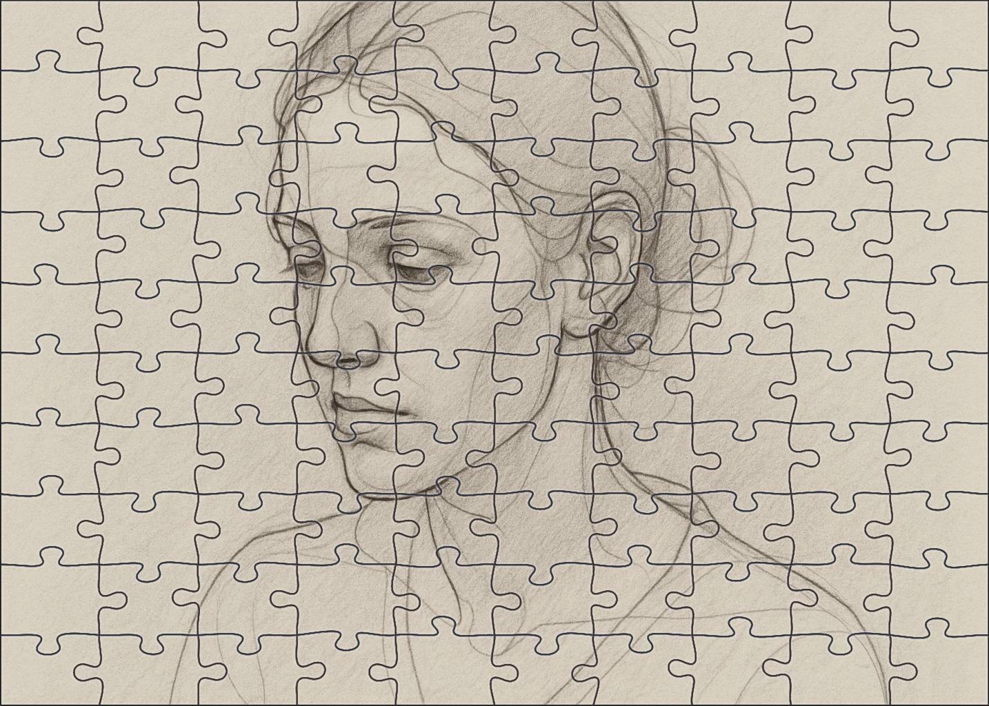 Portrait Study In Contour Lines Continuous Pencil Drawing With Subtle Tone Large Format Puzzle