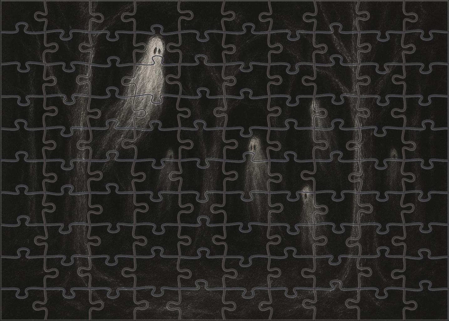 Mystical Forest Spirits Ethereal White Charcoal On Black Paper Puzzle Challenge