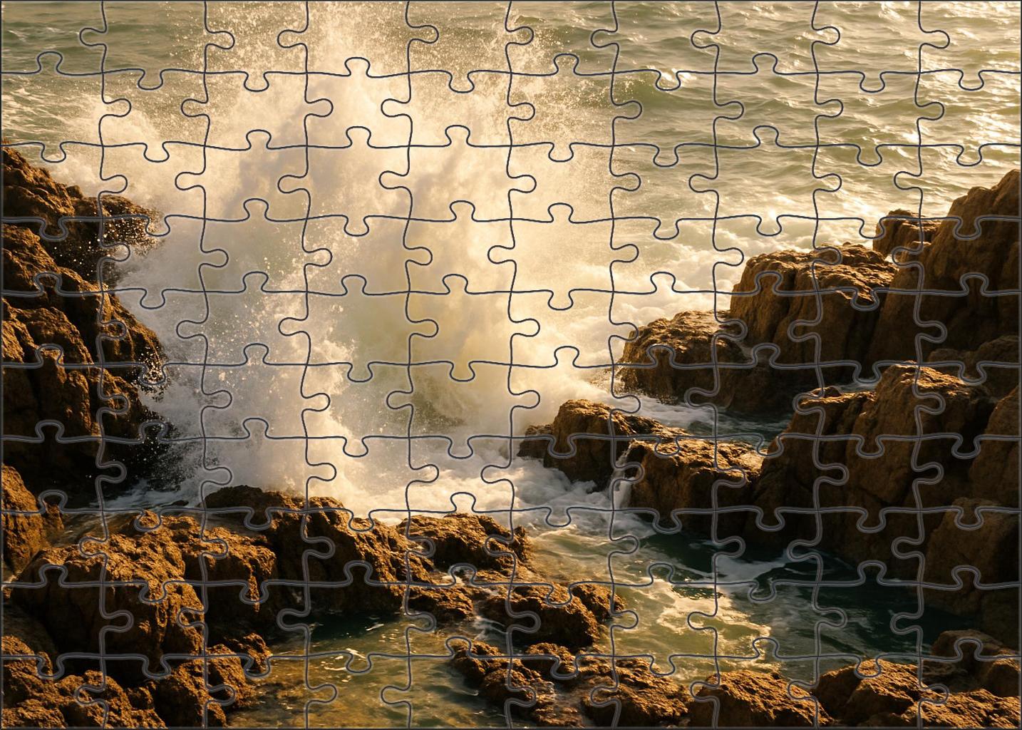 Silver Spray Shoreline Crashing Waves Over Jagged Rocky Ledges 50 Piece Puzzle