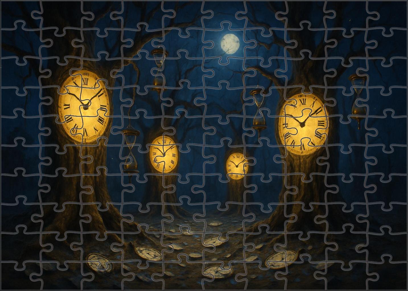 Fractured Timepiece Forest Trees With Clock Faces And Twisting Branches Custom Jigsaw Puzzle