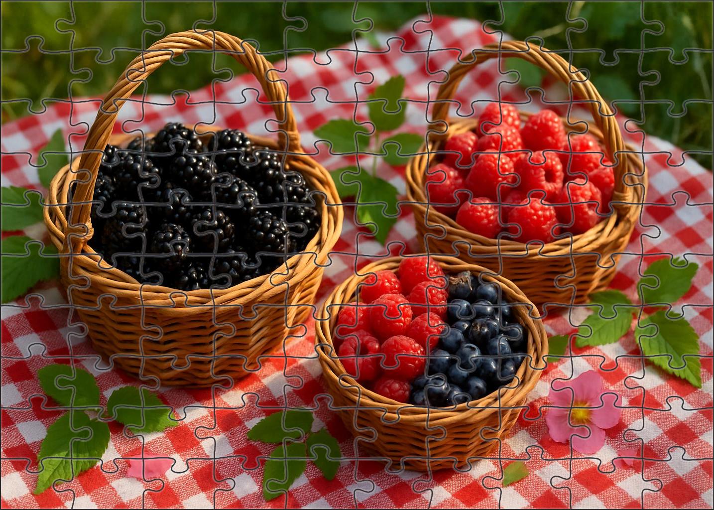 Picnic Pleasures Hand-picked Wild Berries In Natural Woven Containers Premium Puzzle Pieces