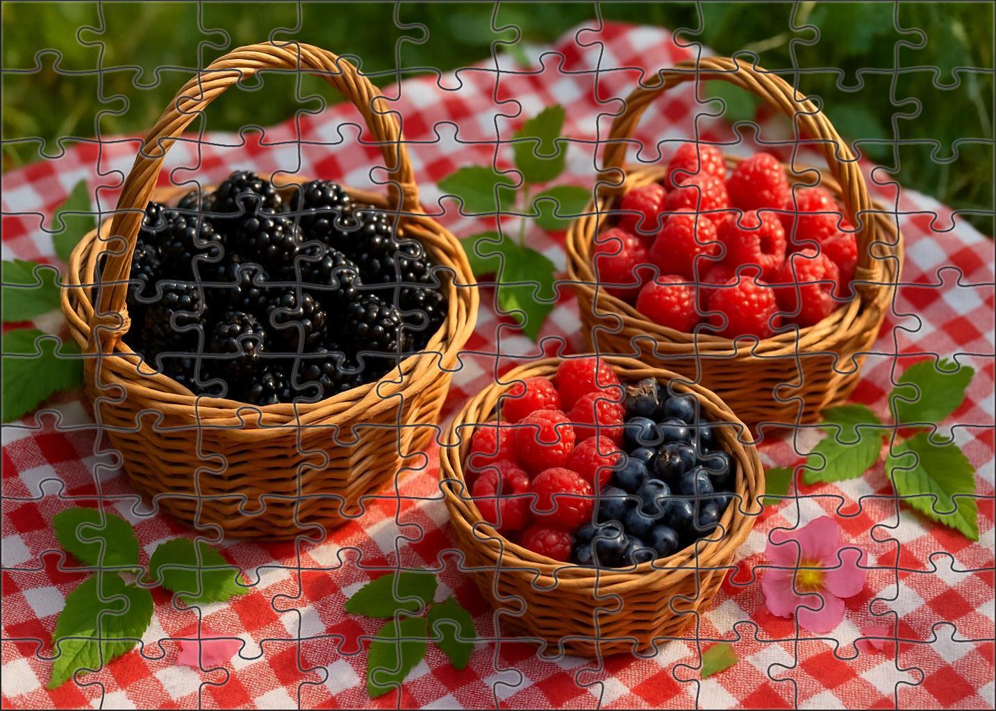 Picnic Pleasures Hand-picked Wild Berries In Natural Woven Containers Premium Puzzle Pieces