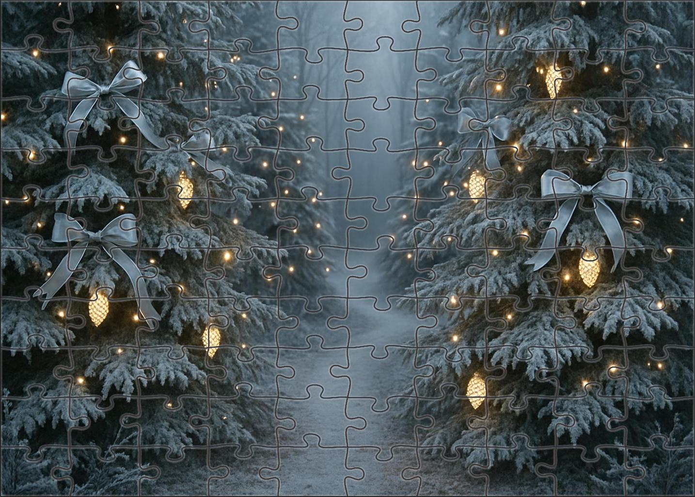 Frosted Evergreen Passage Glowing Pinecones And Silver Ribbons Puzzle Fun