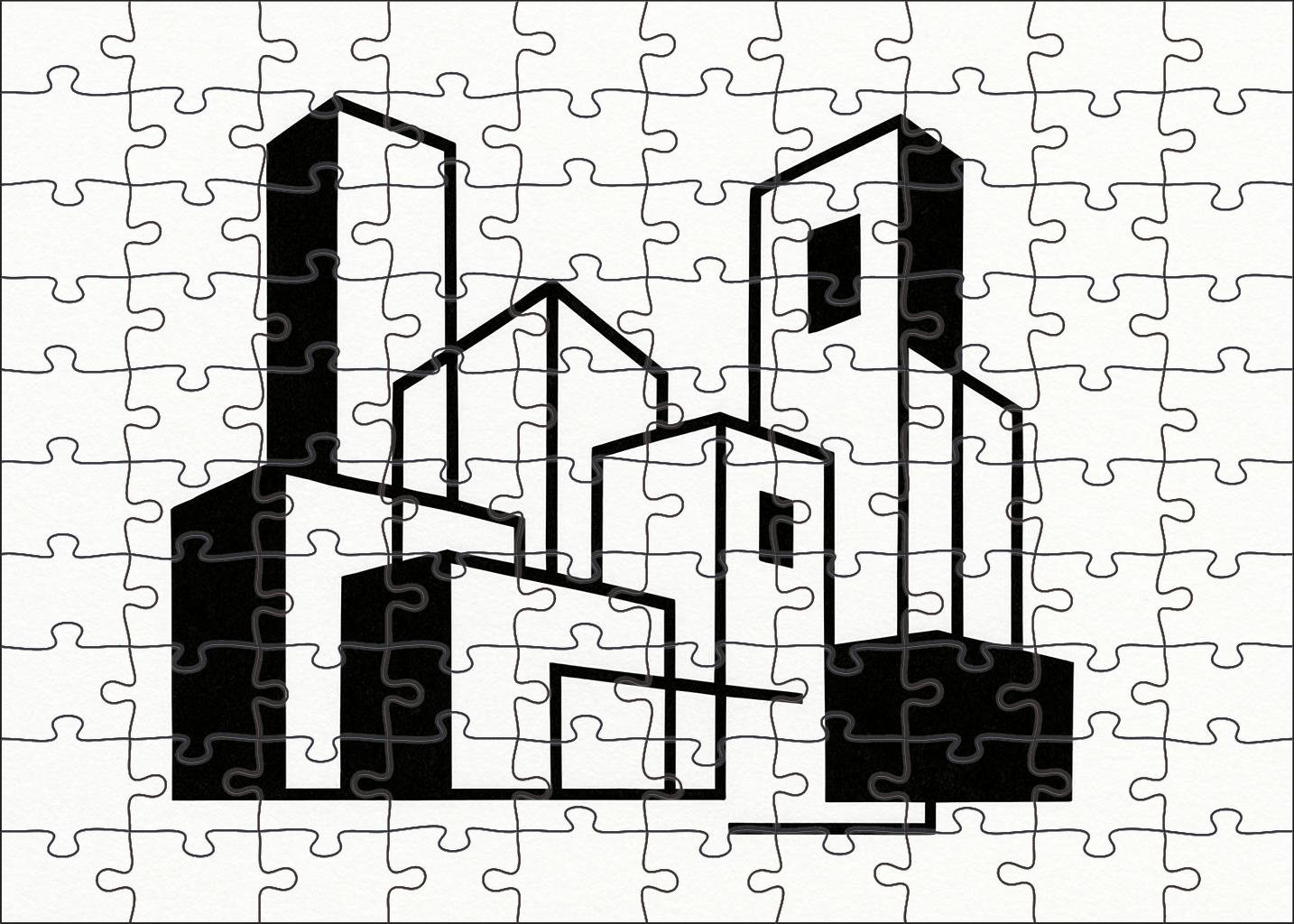 Abstract Architectural Forms Minimalist Ink And Negative Space Puzzle Challenge