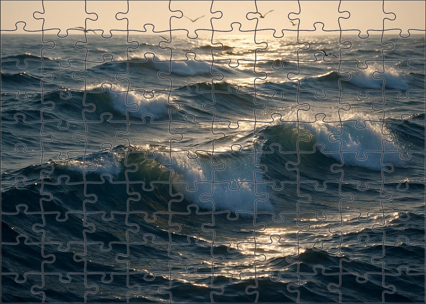 Silver Wave Crest Dynamic Swells Over Deep Oceanic Waters Challenging Puzzles