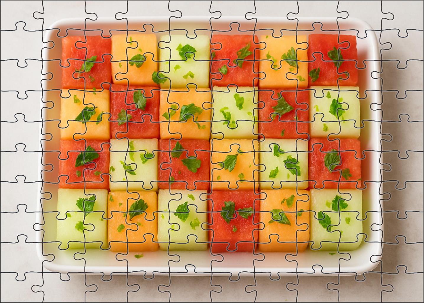 Melon Mosaic Cubed Sweetness With Herb Accents 20 Piece Puzzle
