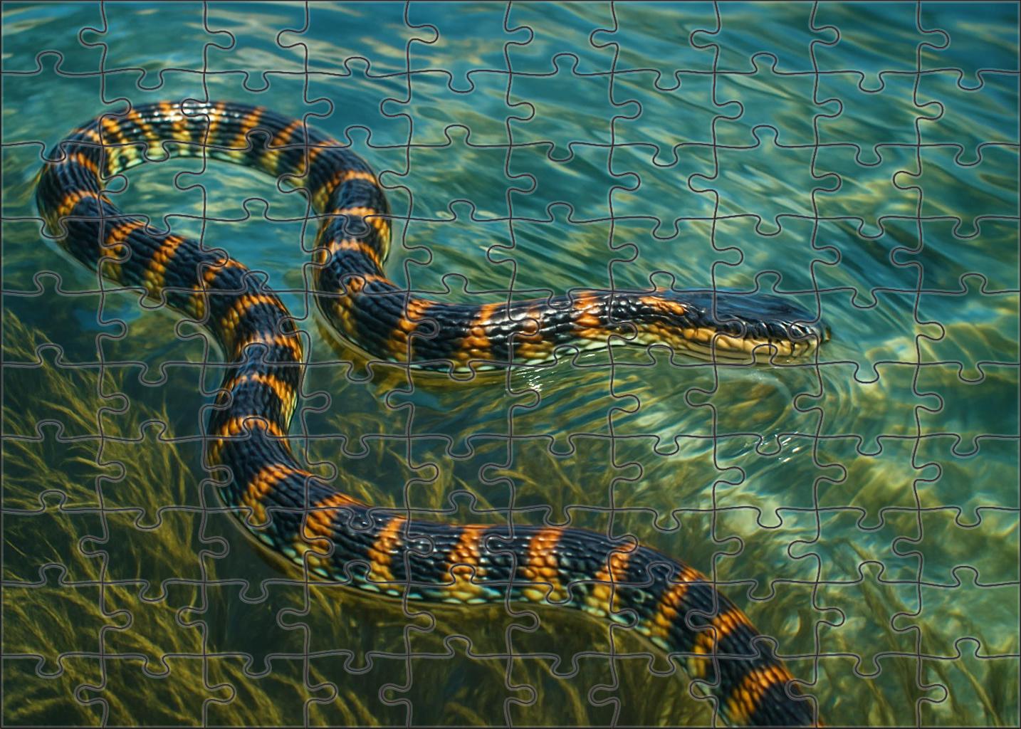 Celestial Ribbon Serpent Slender Aquatic Reptile With Iridescent Scale Bands Mini Puzzle