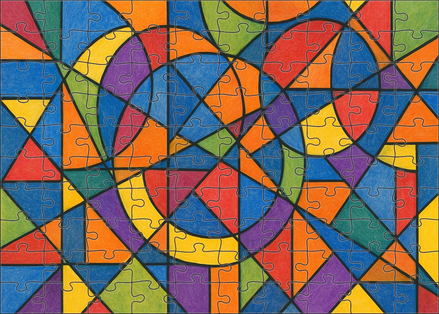 Abstract Geometric Composition Ink And Colored Pencil With Rhythmic Line Patterns Mini Puzzle