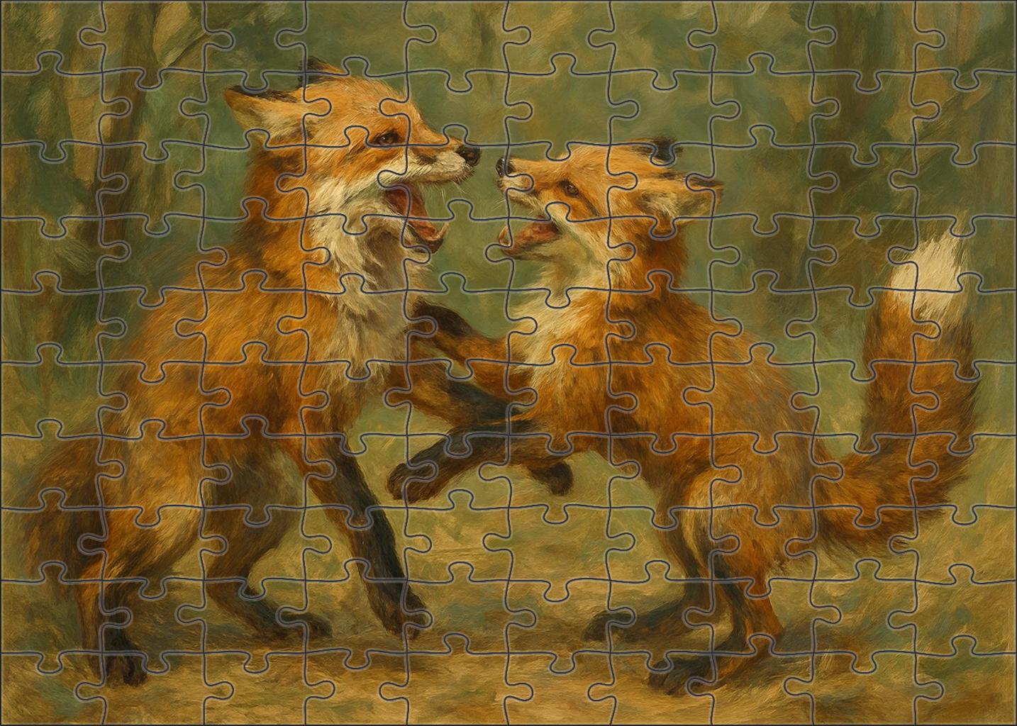 Animated Wildlife Interaction Expressive Charcoal Sketch Of Playful Foxes Large Format Puzzle