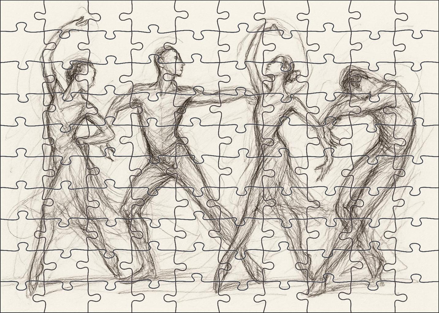 Expressive Human Figure Gesture Rapid Pencil Sketches Capturing Movement Large Format Puzzle