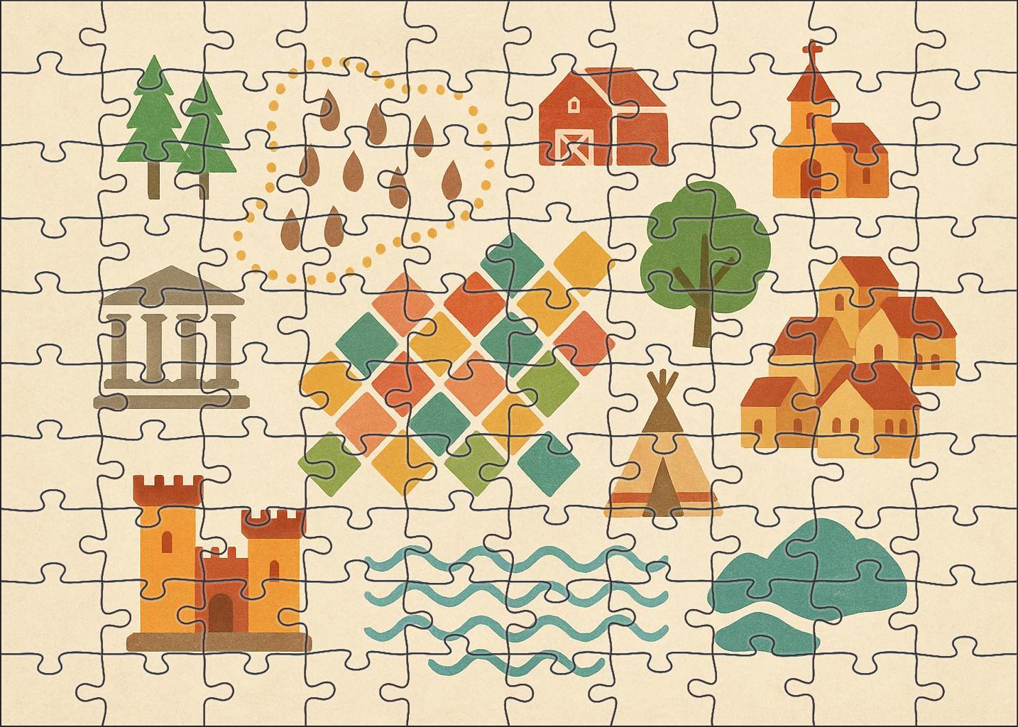 Cultural Landscape Symbol Map Puzzle Collection