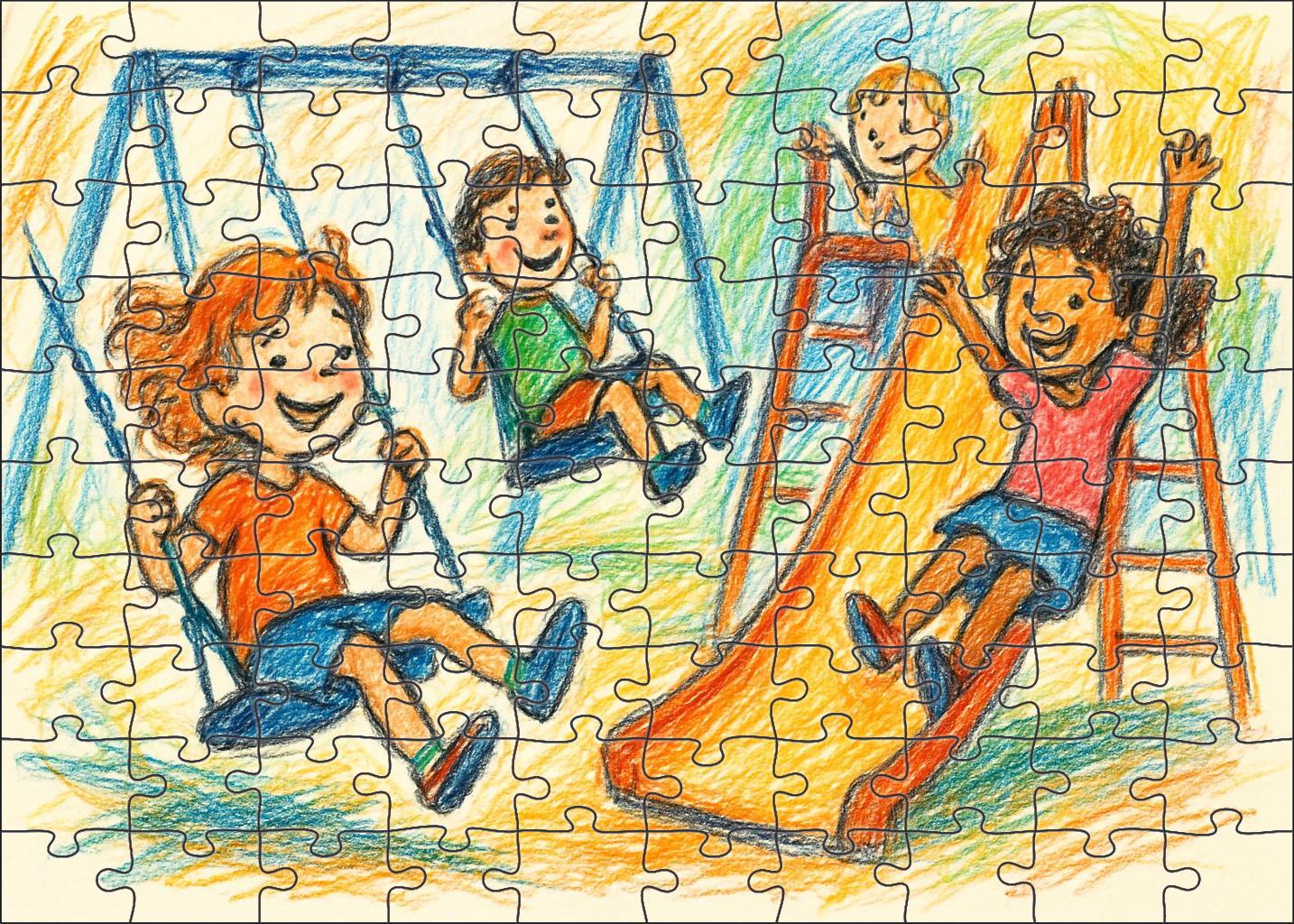 Childhood Playground Vignette Expressive Colored Pencil Sketch With Loose Lines Large Format Puzzle