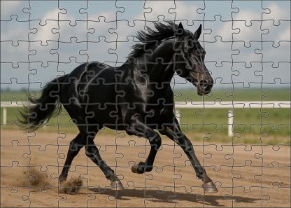 Steel Midnight Racer Sleek Black Thoroughbred With Sharpened Focus Custom Jigsaw Puzzle
