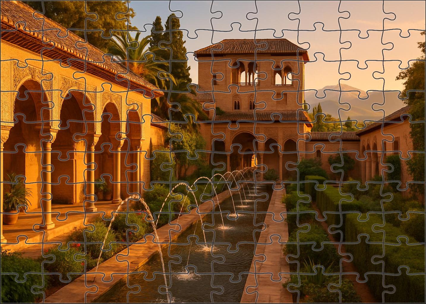 Moorish Alhambra Palace Perched In Granada Spain Admired By 7450 For Its Intricate Islamic Artistry And Serene Gardens 20 Piece Puzzle