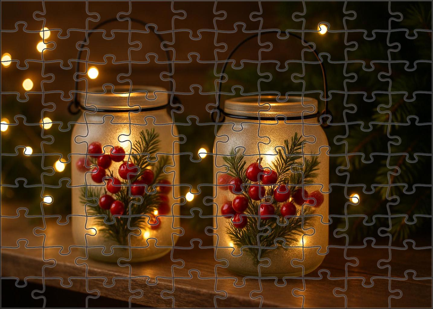 Winterberry Lantern Display Crimson Berries And Evergreen Sprigs In Frosted Glass Puzzle For Kids