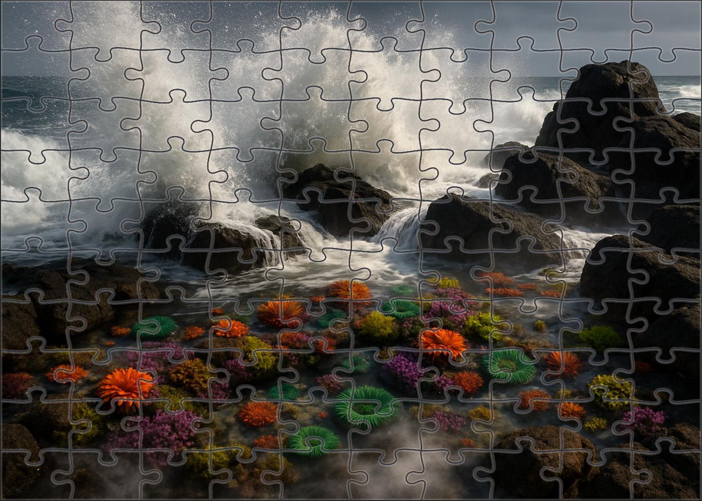 Silver Spray Reef Wave-polished Rocks Amid Ocean Mist 20 Piece Puzzle