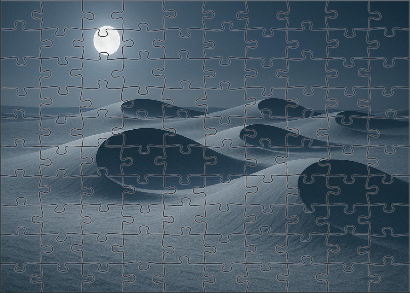 Silver Crescent Field Moonlit Arcs Across Quiet Sands Puzzle For Kids
