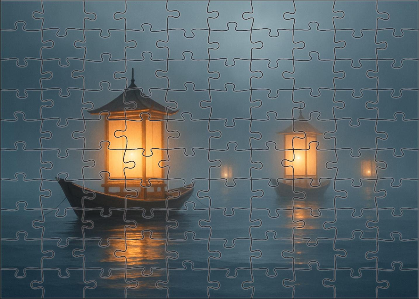 The Lantern Harbor Ships Of Light Sailing Through Foggy Twilight Unique Puzzle Design