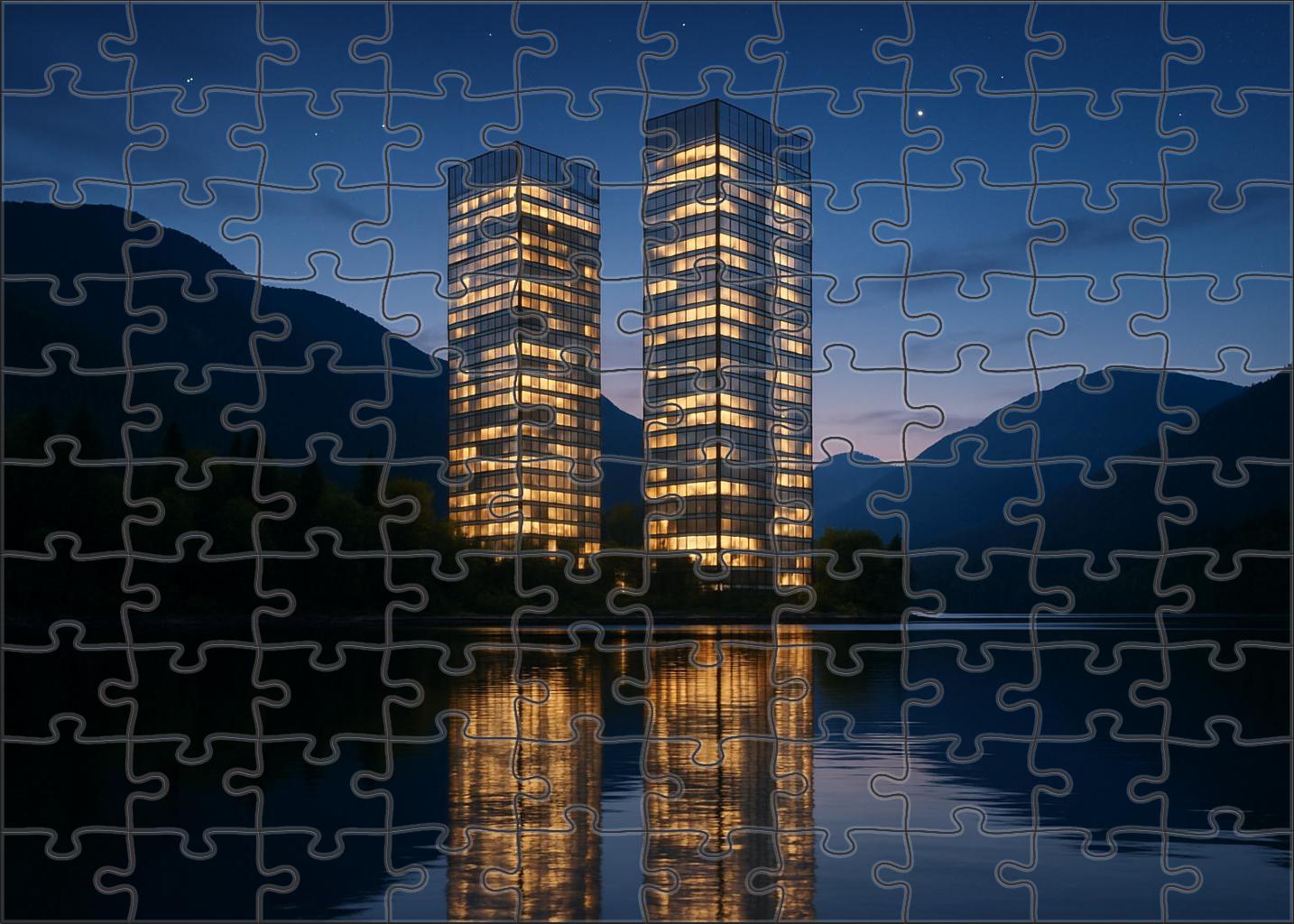 Vancouver Coal Harbour Skyline Waterfront High-rise Cluster With Natural Mountain Backdrop Puzzle Challenge