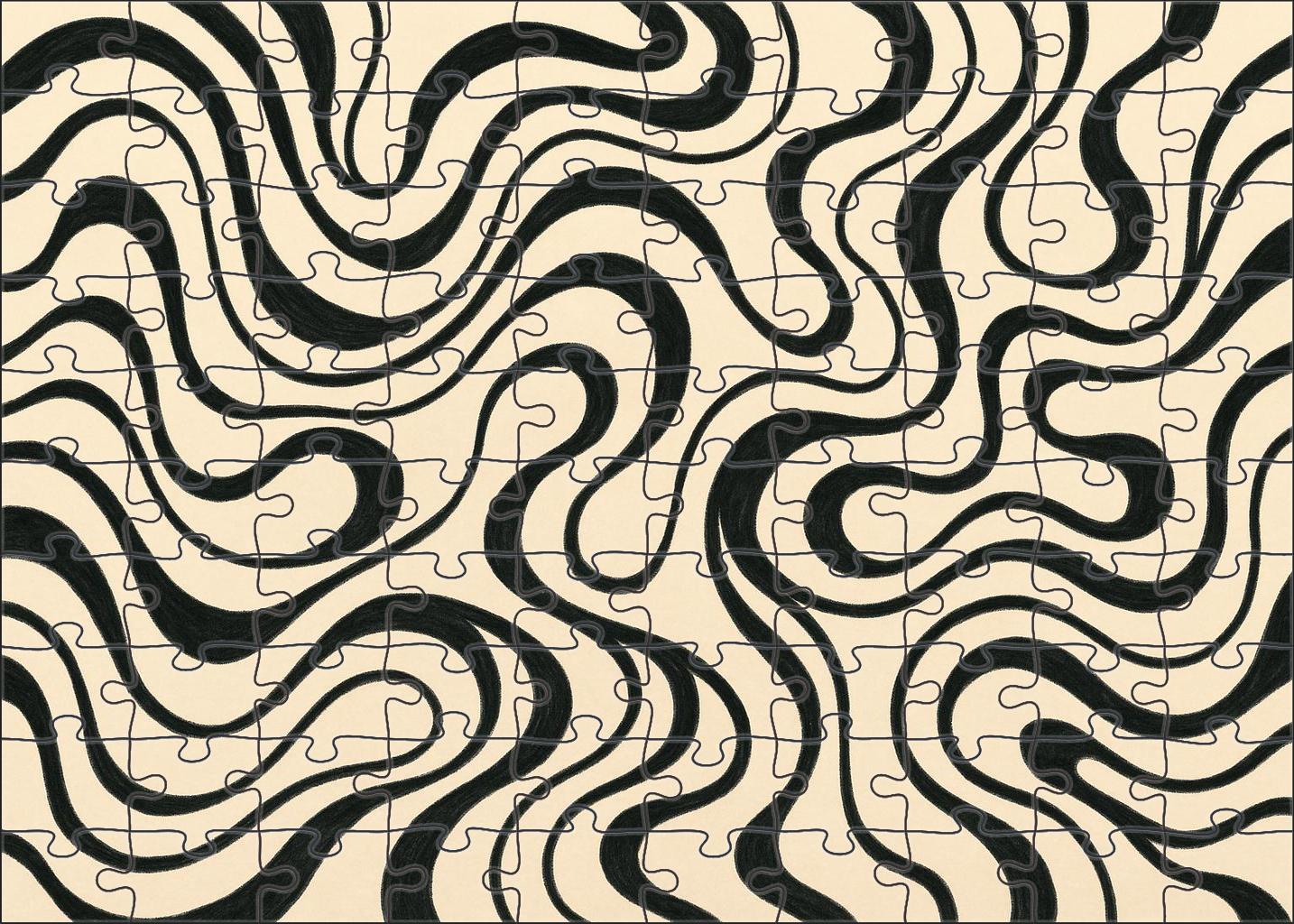 Abstract Organic Forms Freehand Ink Composition With Fluid Linework Large Format Puzzle