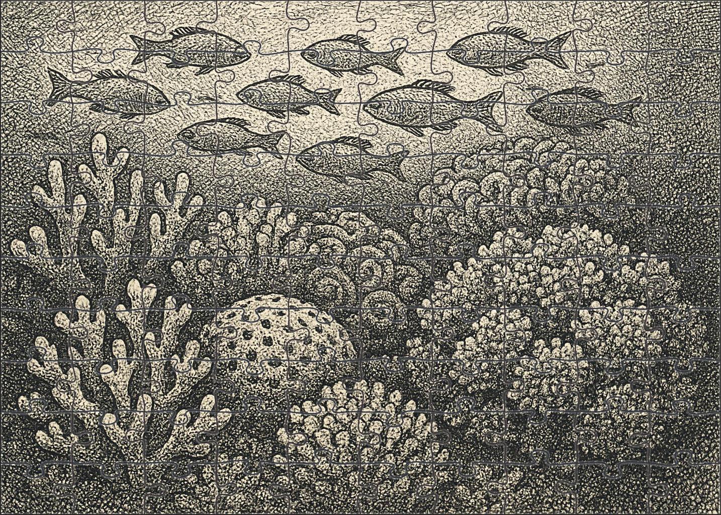 Intricate Marine Life Study Detailed Pen And Ink Rendering Of Coral And Fish Large Format Puzzle
