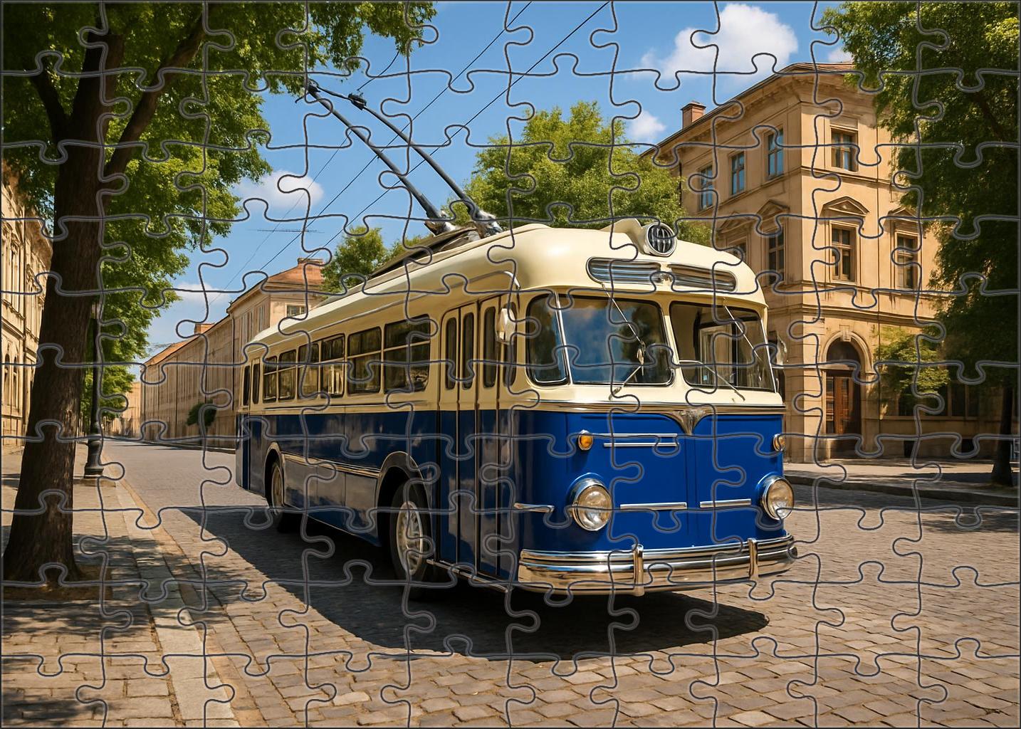Vintage Electric Trolleybus Puzzle For Kids