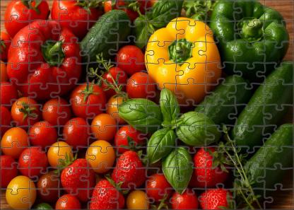 Garden Symphony Fresh Garden Vegetables And Fruits Intertwined With Herb Garnishes Premium Puzzle Pieces