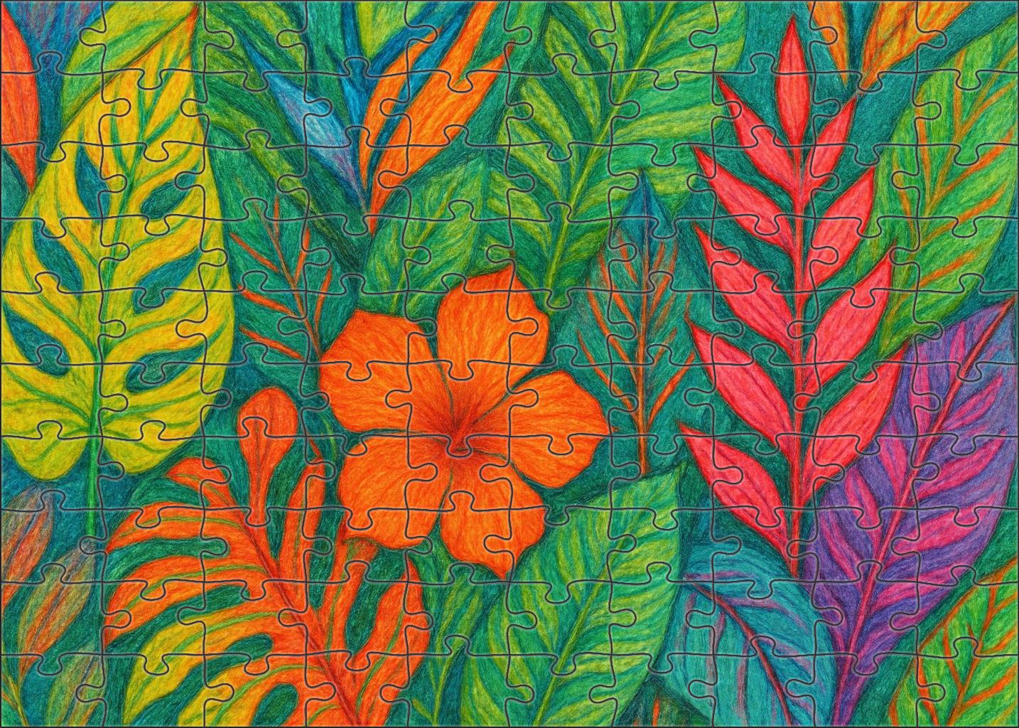 Vivid Tropical Flora Color Pencil Sketch Of Exotic Leaves And Flowers 20 Piece Puzzle