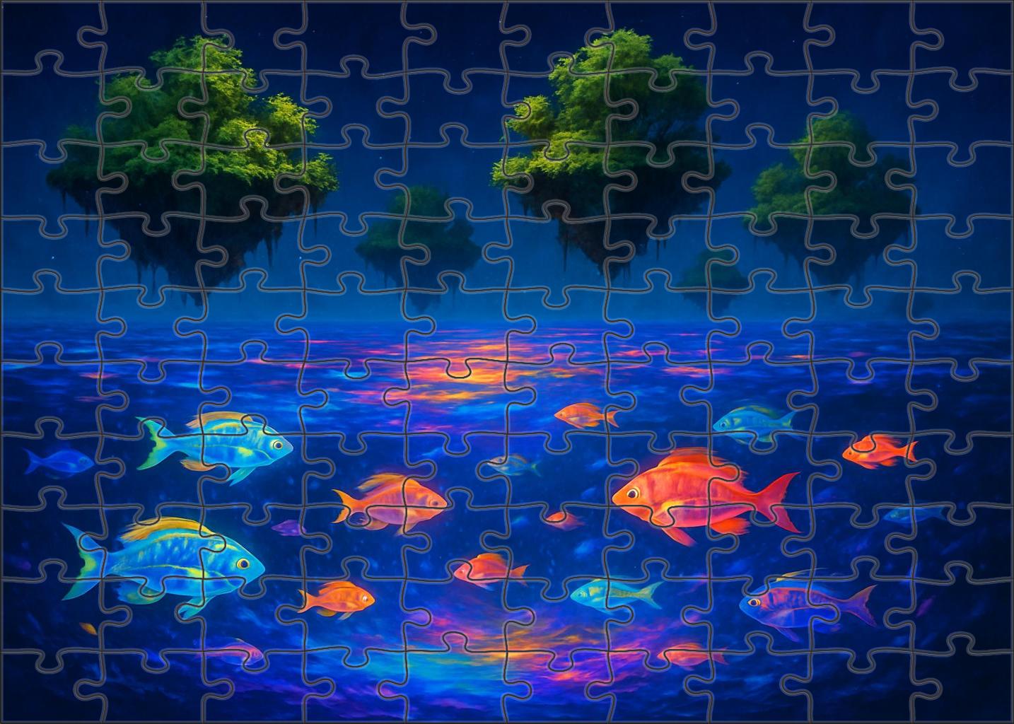 The Infinite Aquarium Endless Seas Of Luminescent Fishes And Floating Islands Unique Puzzle Design