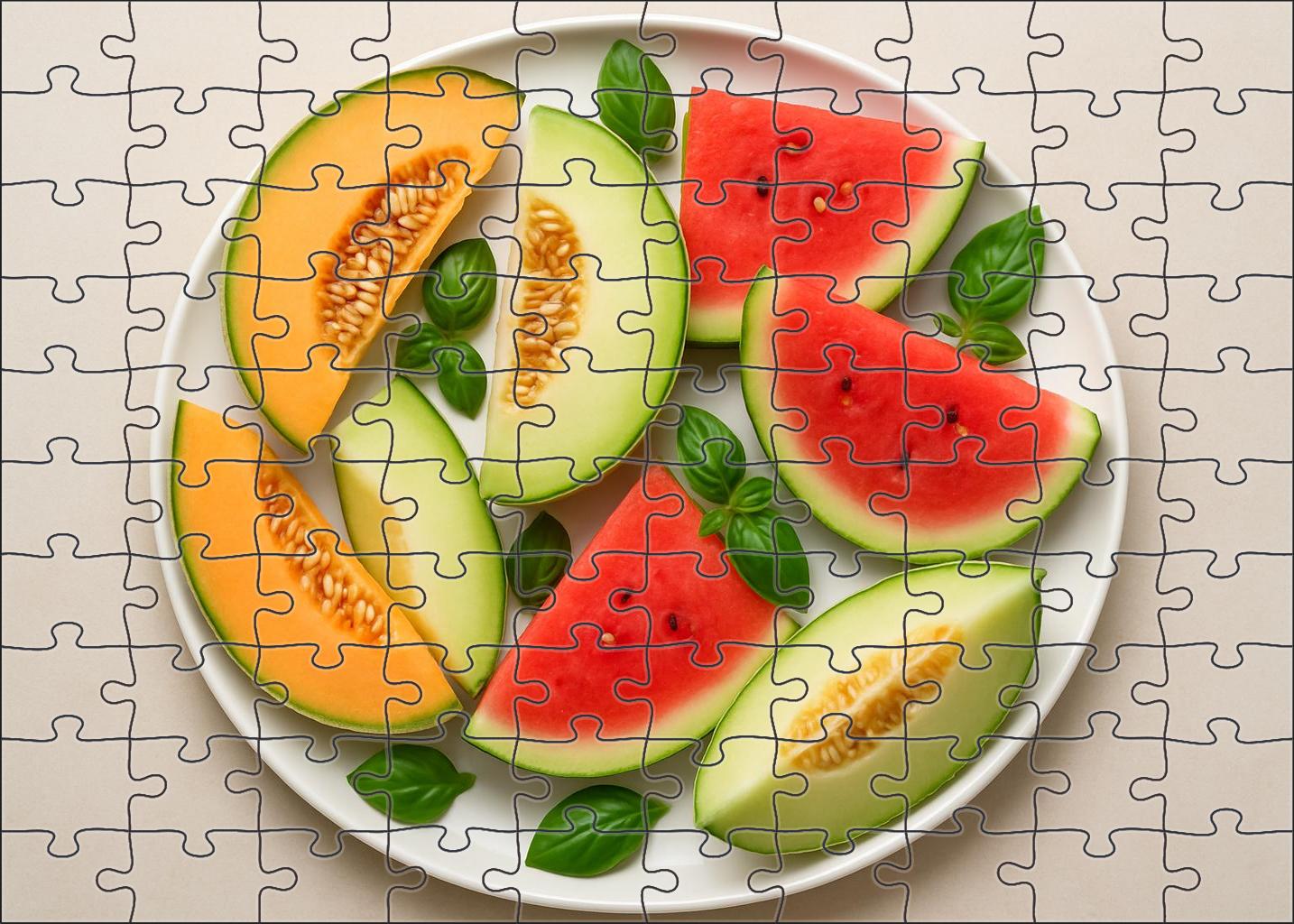 Melon Melody A Symphony Of Cantaloupe Honeydew And Watermelon Slices With Basil Garnish 1000 Piece Puzzle