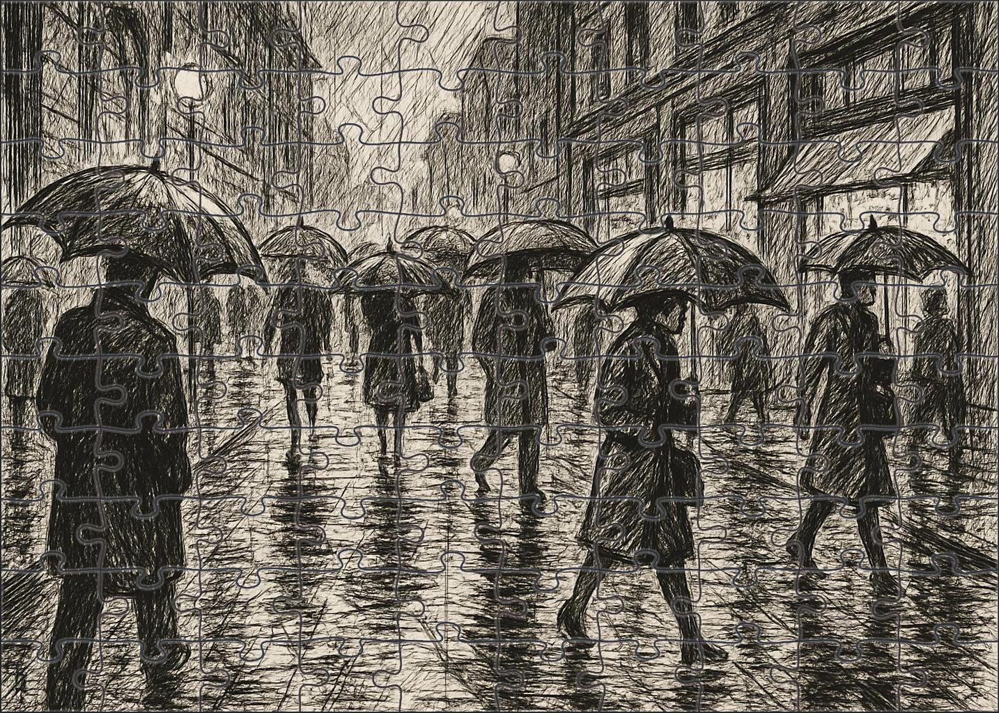 Urban Rainstorm Sketch Dynamic Pen And Ink Street Scene Challenging Puzzles