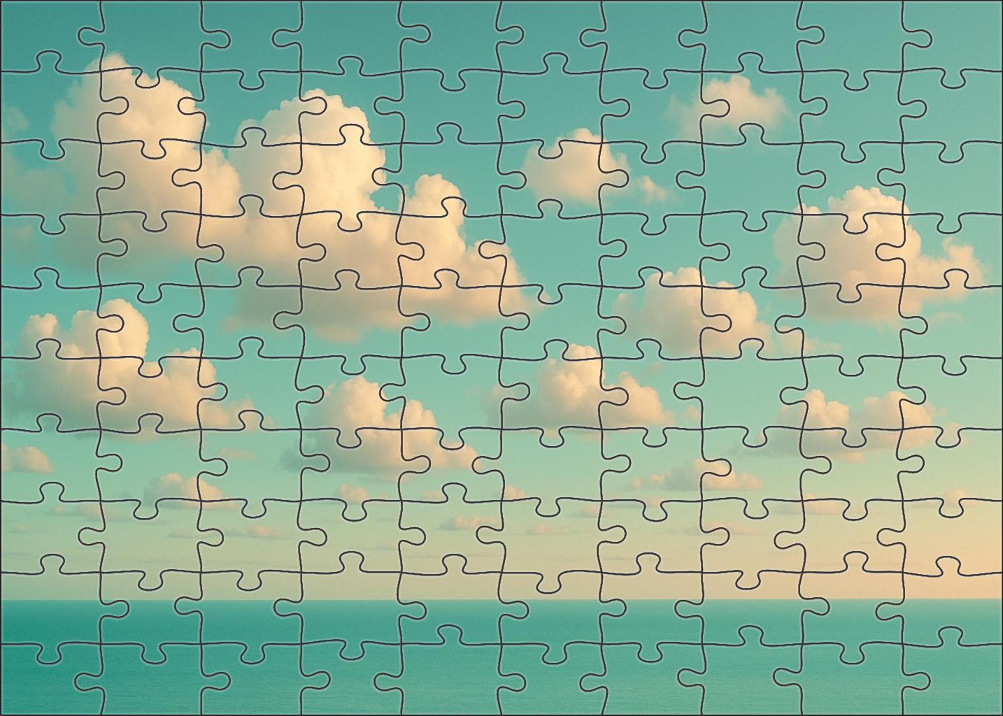 Cool Teal Horizon With Cotton Cloud Drift Mini Puzzle