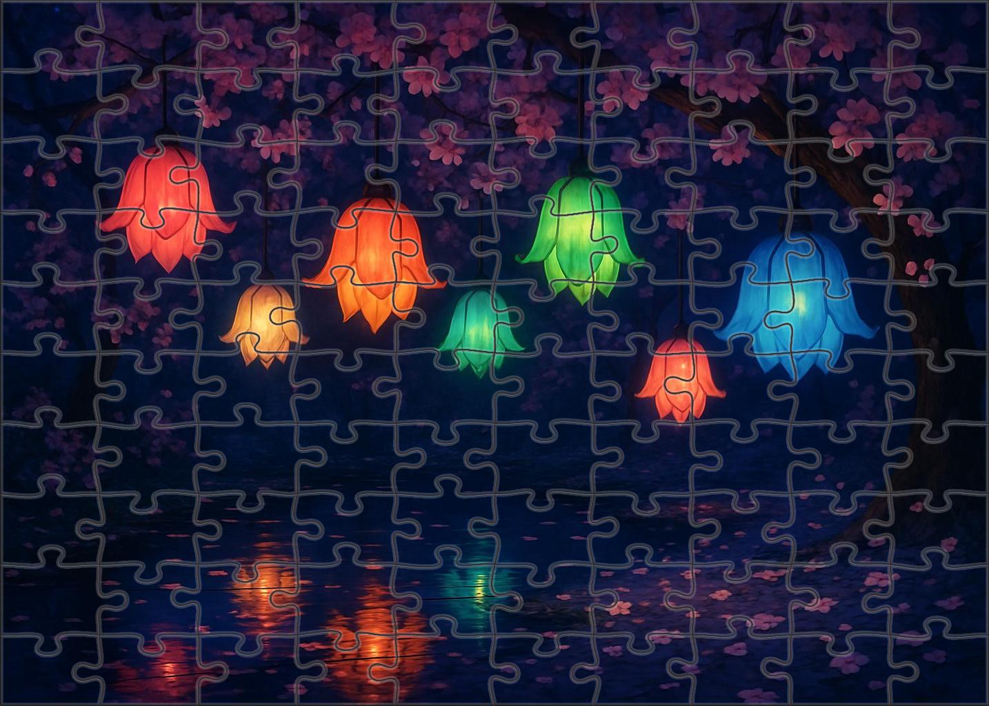 Blooming Lantern Festival Nighttime Garden Radiance With Floral Glow 20 Piece Puzzle