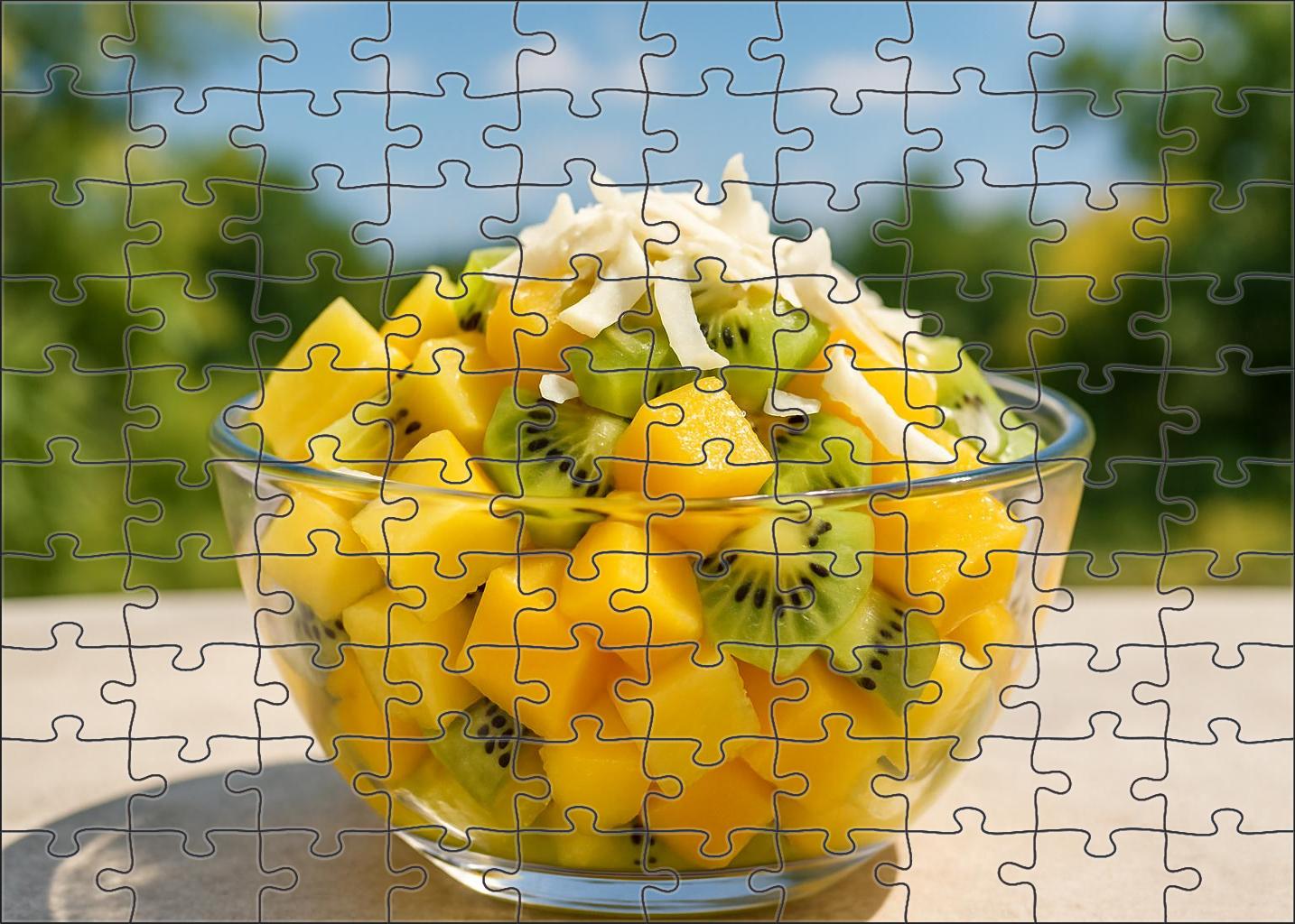 Tropical Breeze Bowl Juicy Pineapple Chunks Mango Cubes And Kiwi Slices With Coconut Shavings 1000 Piece Puzzle