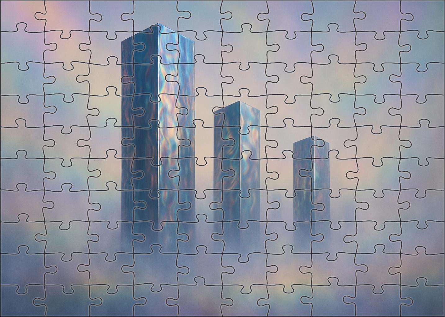 Rainbow Monoliths In The Fog 500 Piece Puzzle
