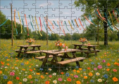 Spring Meadow Jubilee Vibrant Wildflowers And Colorful Ribbons 20 Piece Puzzle