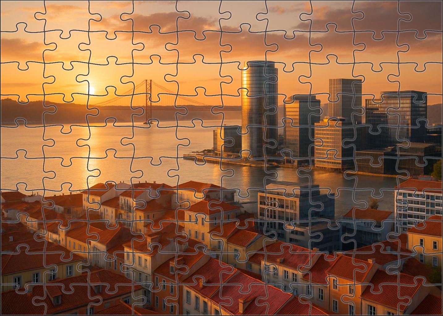 Lisbon Tagus River Skyline Historic Hills And Modern Waterfront Renewal Large Format Puzzle