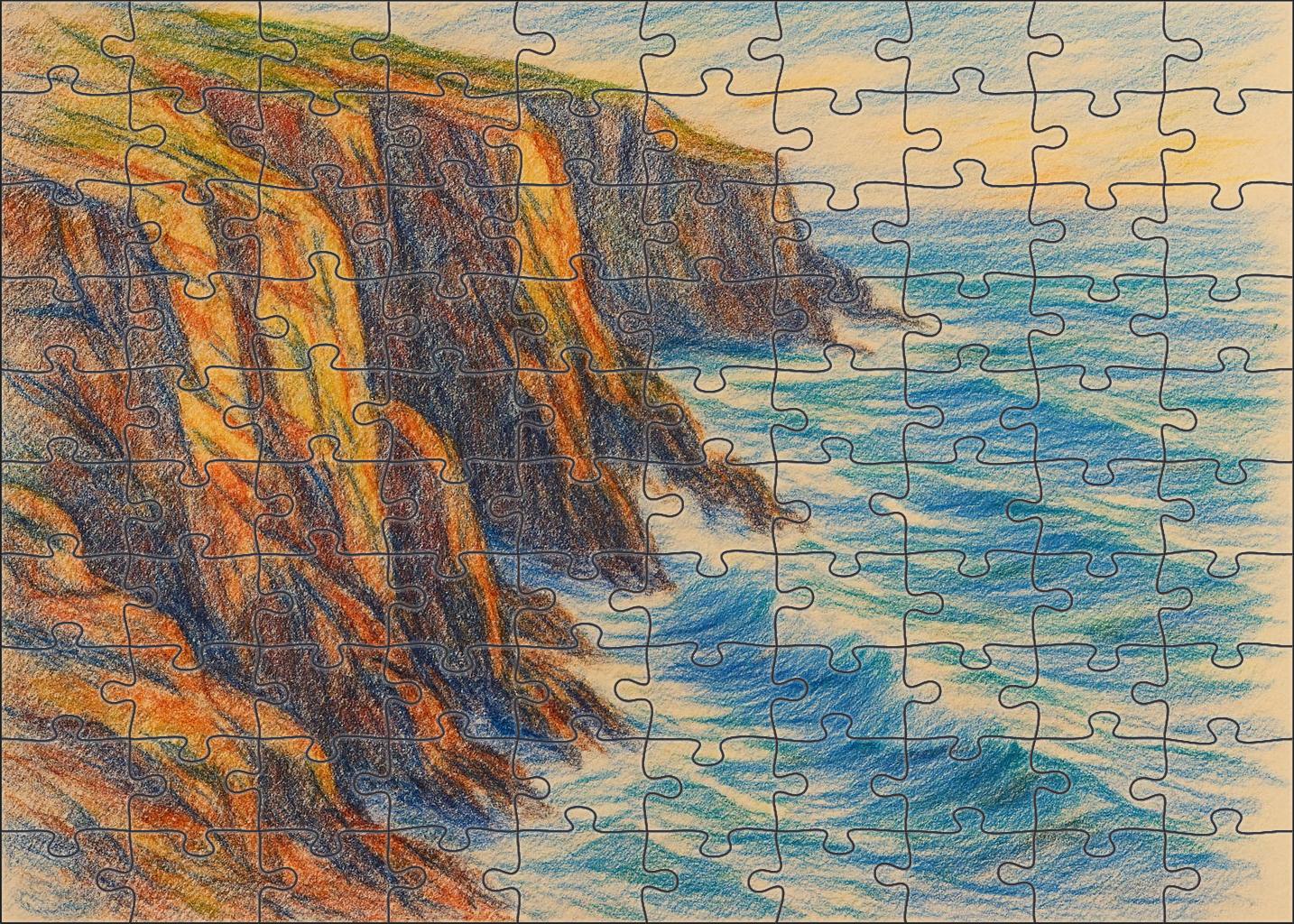 Seaside Cliff Study Watercolor Pencil Landscape With Layered Textural Effects Mini Puzzle