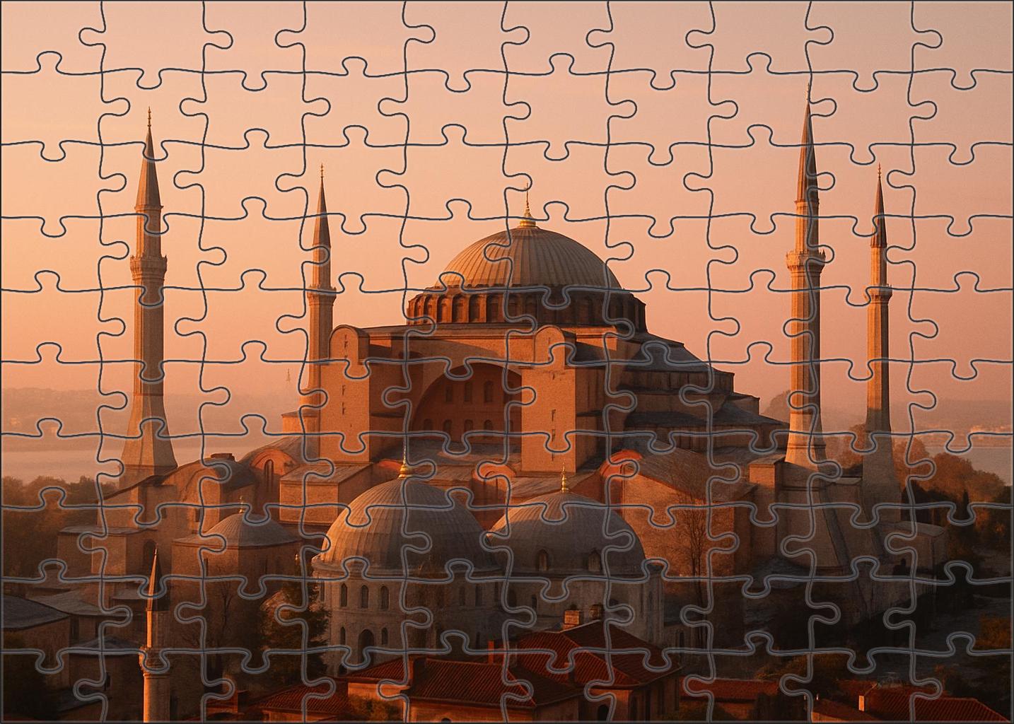 The Hagia Sophia Standing in Istanbul Turkey identified by 7744 globally as a symbol of Byzantine architectural brilliance and religious history Wooden Jigsaw Puzzle puzzle