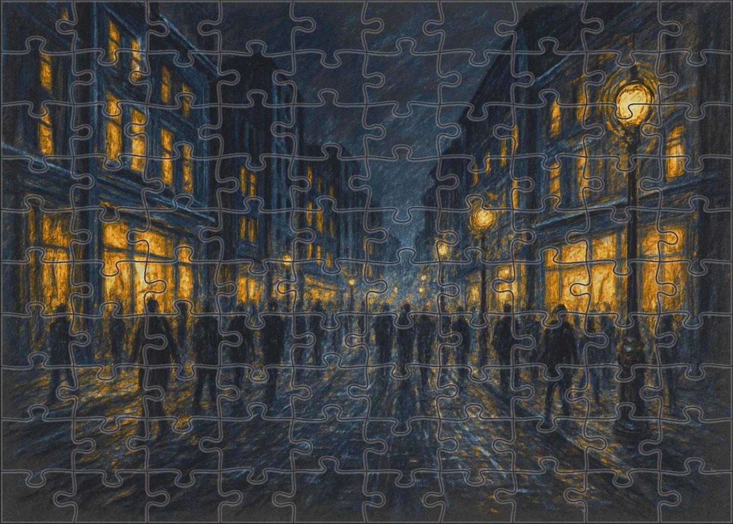 Urban Nightscape Sketch Charcoal And White Chalk On Toned Paper Puzzle Challenge