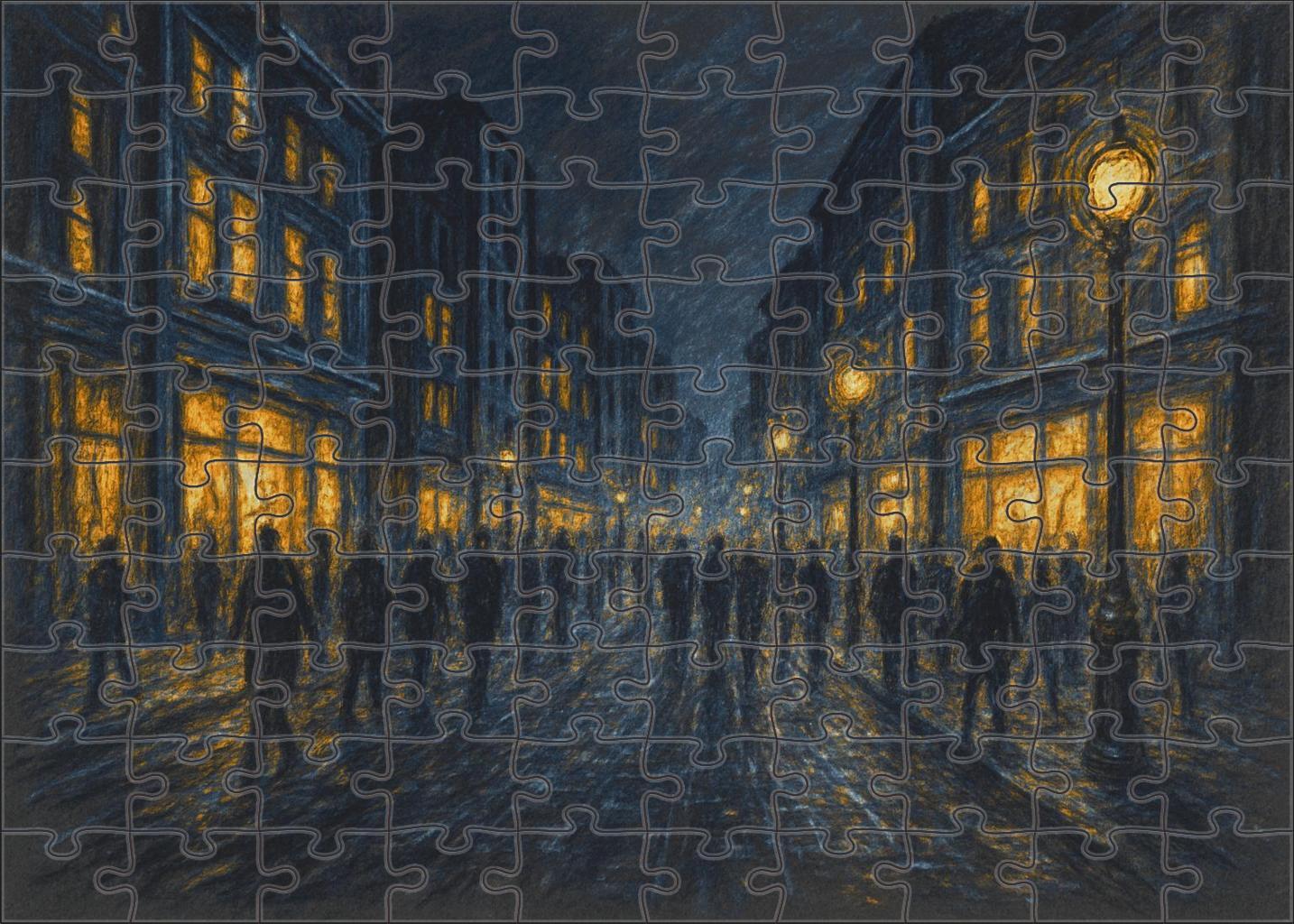 Urban Nightscape Sketch Charcoal And White Chalk On Toned Paper Puzzle Challenge