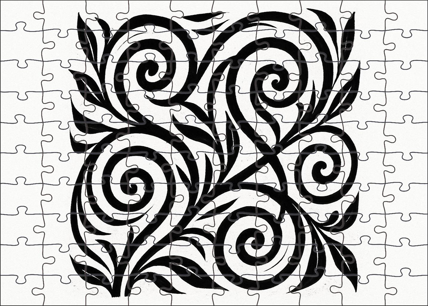 Abstract Botanical Spirals Dynamic Ink Line Composition Premium Puzzle Pieces